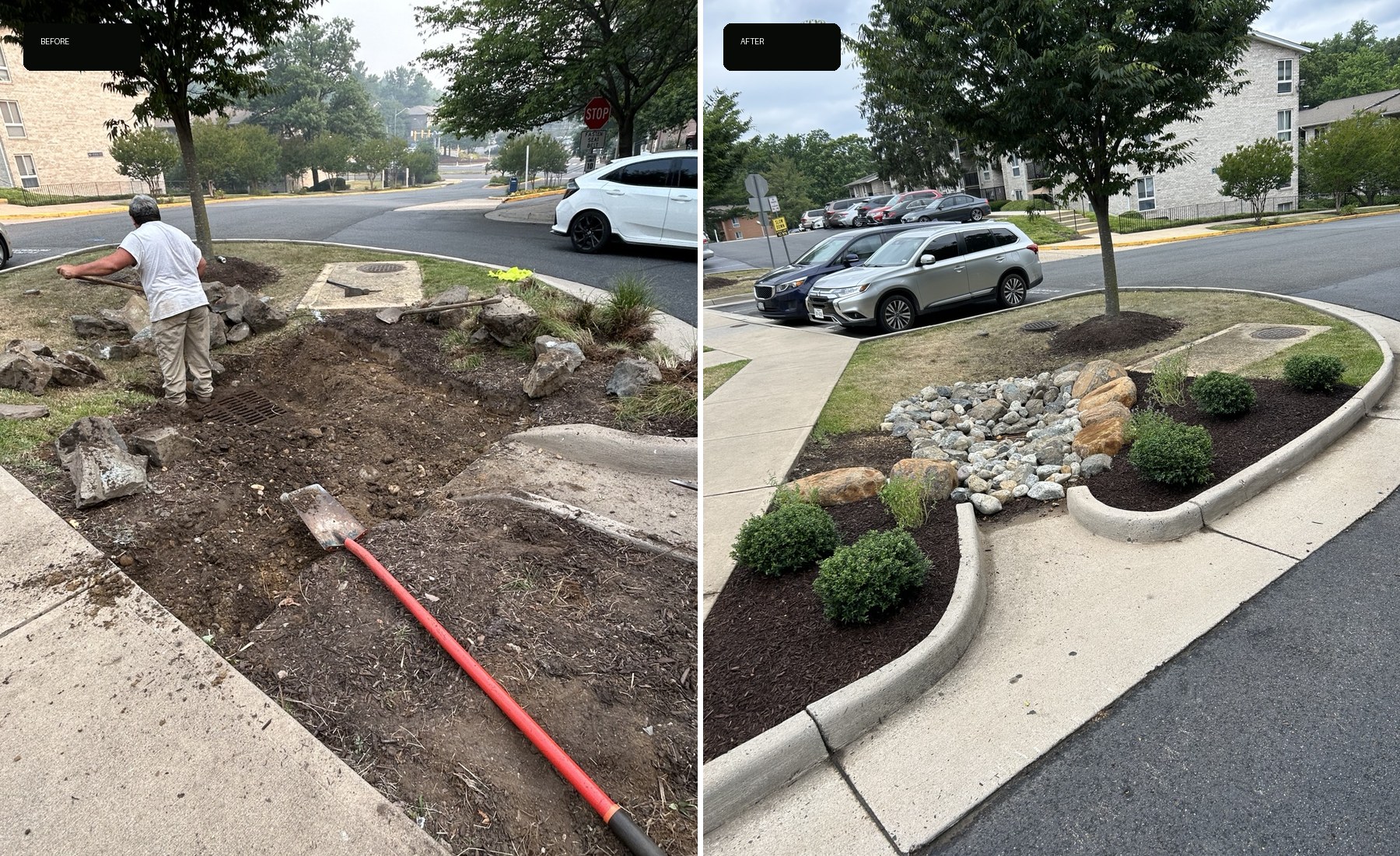 Drainage project before and after